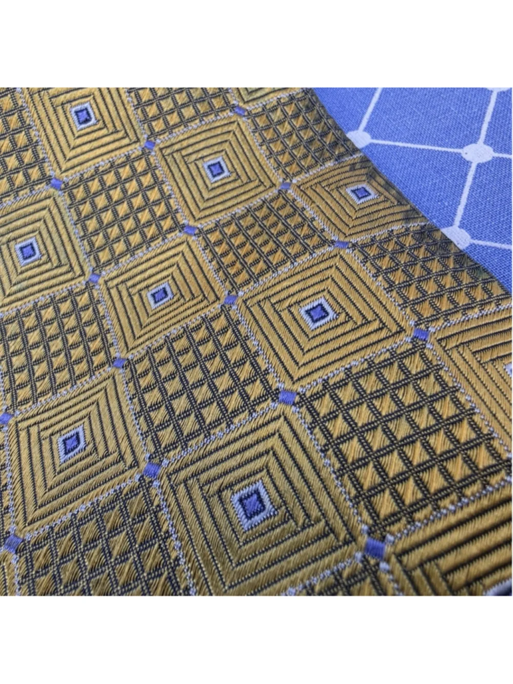 Versace Geometric Silk Necktie Gold Blue Squares Luxury Made In Italy
